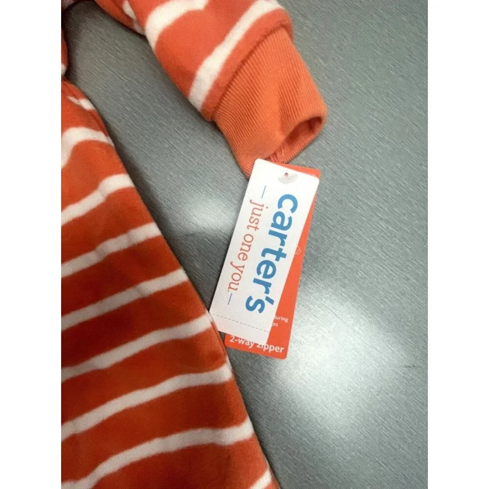 Carters Romper Baby Halloween Footed Orange Stripe Pumpkin Face Fleece Zipper 6M